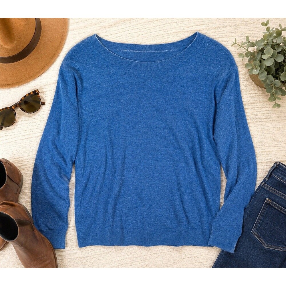 Katherine Barclay Pullover Sweater 100% Merino Extra Fine Wool Blue  XL Shirt